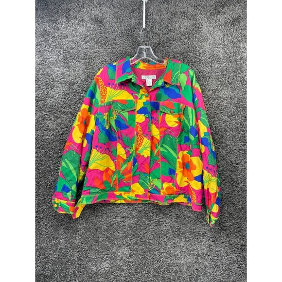 Diane Von Furstenberg Jacket Womens Plus 1X Multi Floral Lined Tropical Colorful - Picture 14 of 15